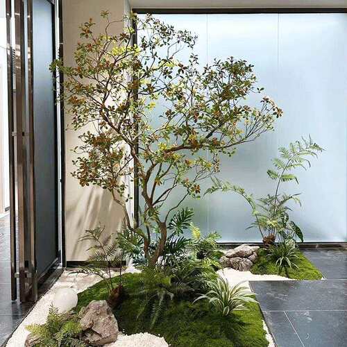 仿真海岛春花假树天井橱窗室内外绿植装饰造景落地摆件植物景观