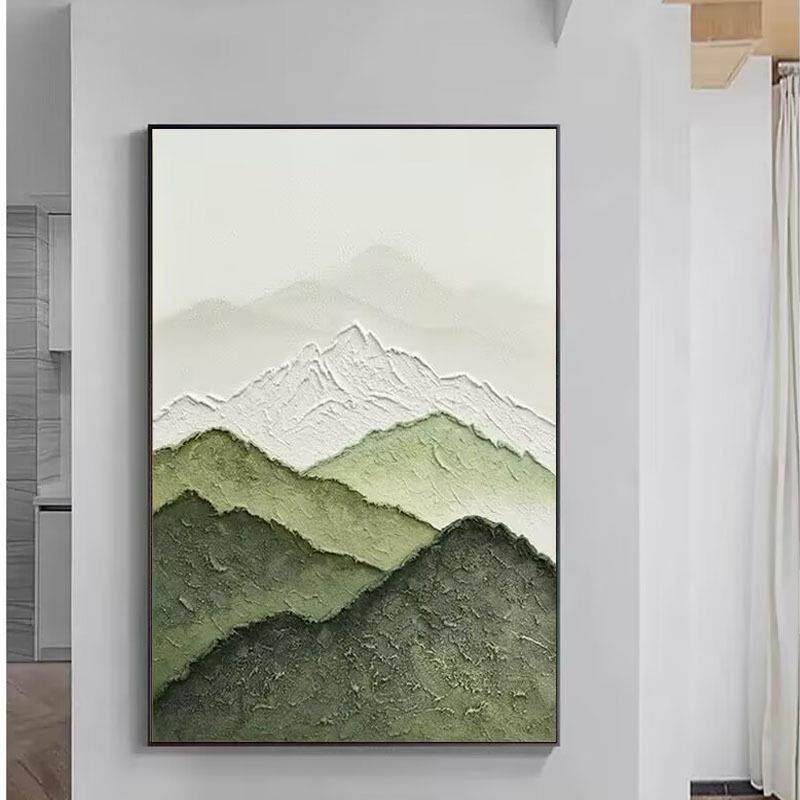 顺丰手绘油画背有靠山客厅装饰画绿色抽象立体肌理玄关高档画山水