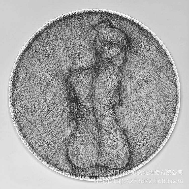 简笔绕线画钉子画弦丝画纱线画成品装饰画