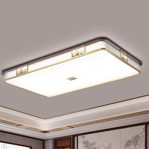 新中式全铜胡桃实木吸顶灯大气长方形客厅灯简约LED主卧室灯具
