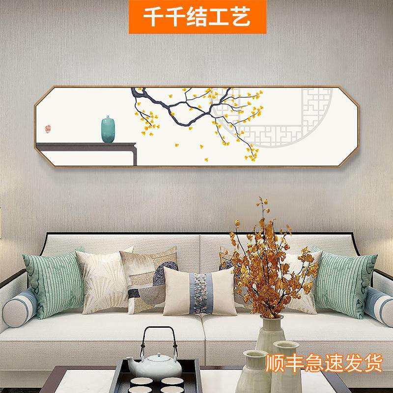 春花秋月新中式床头挂画中国风客厅沙发装饰画梅花银杏八边形壁画