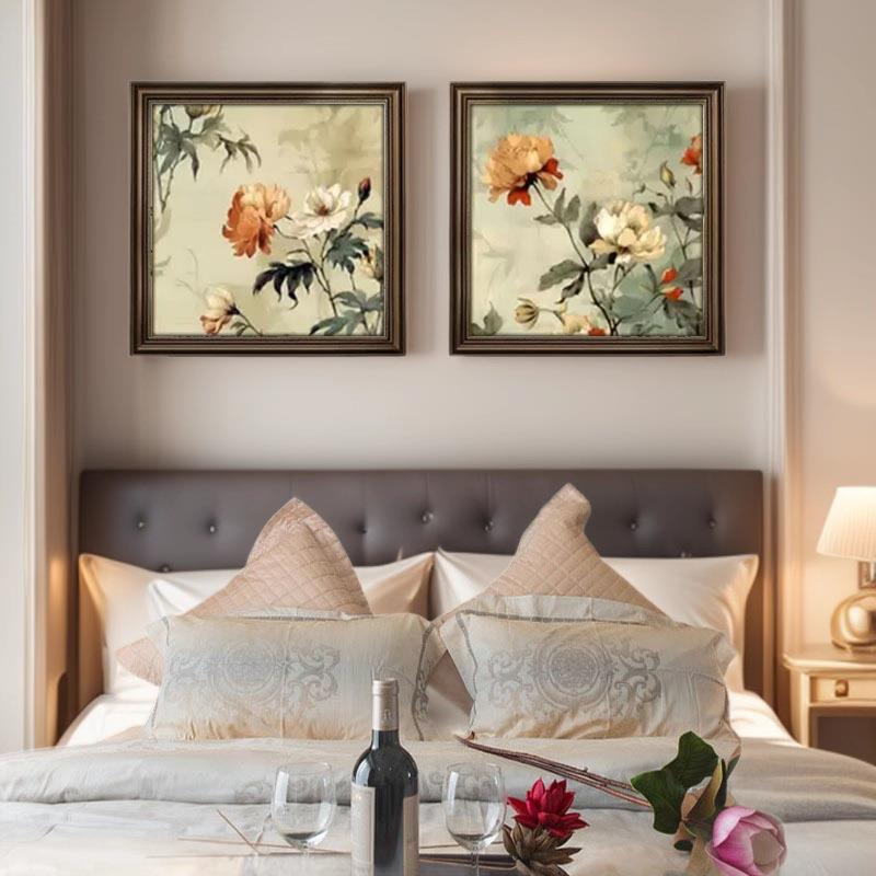 卧室床头装饰画美式主卧房间壁画高级感客厅挂画餐厅复古花鸟油画