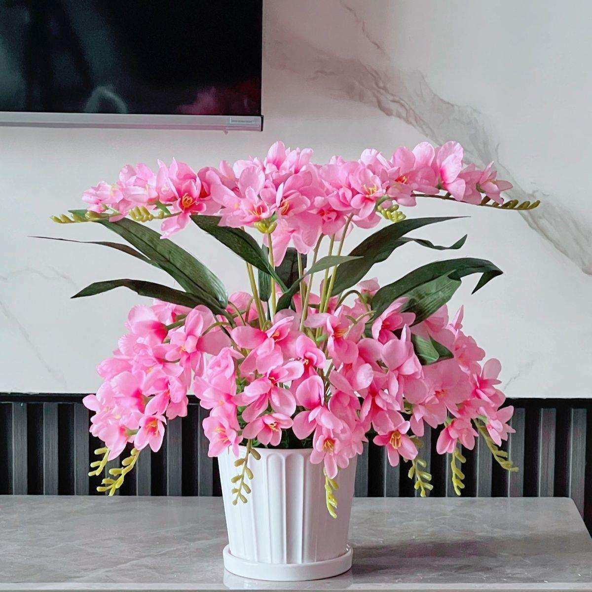 蝴蝶兰仿真花套装摆件家居餐桌客厅电视柜装饰假花绢花兰花艺