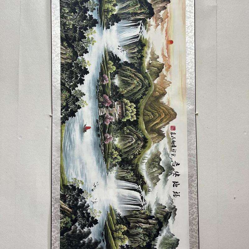 仿古宣纸中堂画工笔画办公室挂装饰画横幅山水2国画紫光灯画