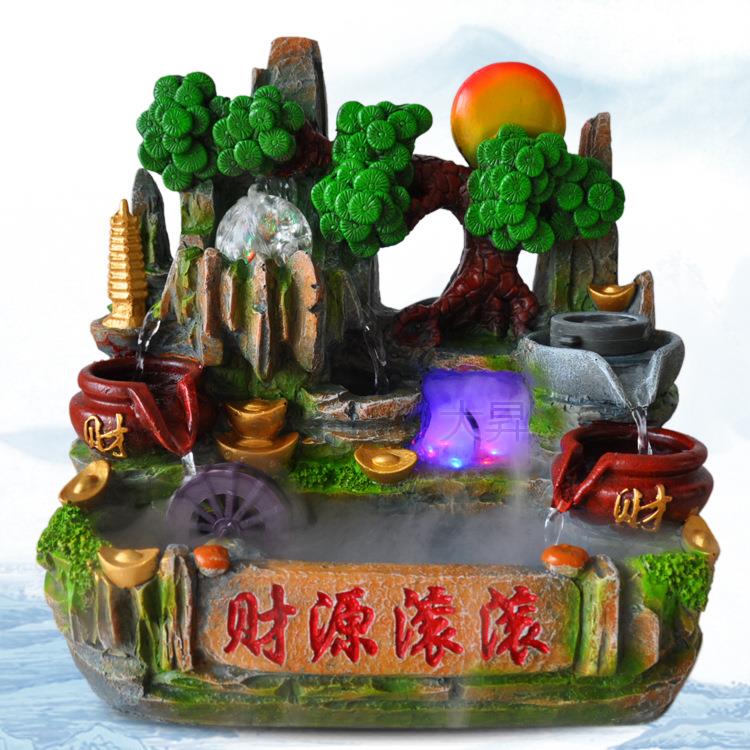 新品树脂喷泉加湿器假山微景观桌面流水摆件办公室客厅山水装饰品