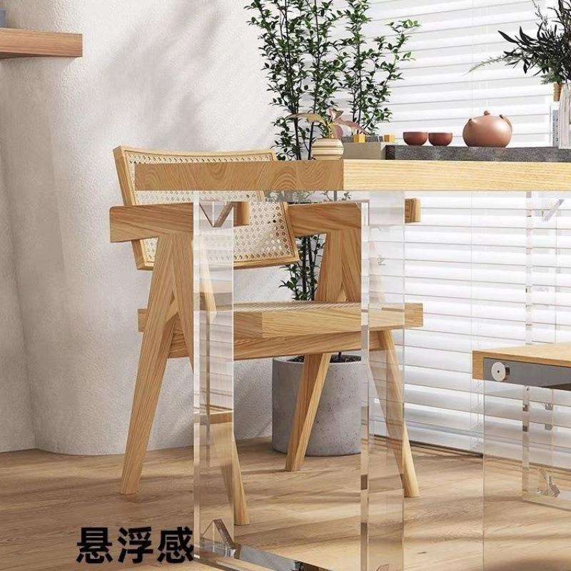 实木小户型亚克力悬浮阳台泡茶桌子原木日式茶桌椅组合高颜值爆款