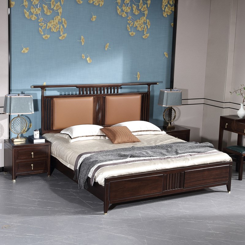 黑檀床新中式轻奢高端别墅原木家具1.K8米主卧全实木婚床双人