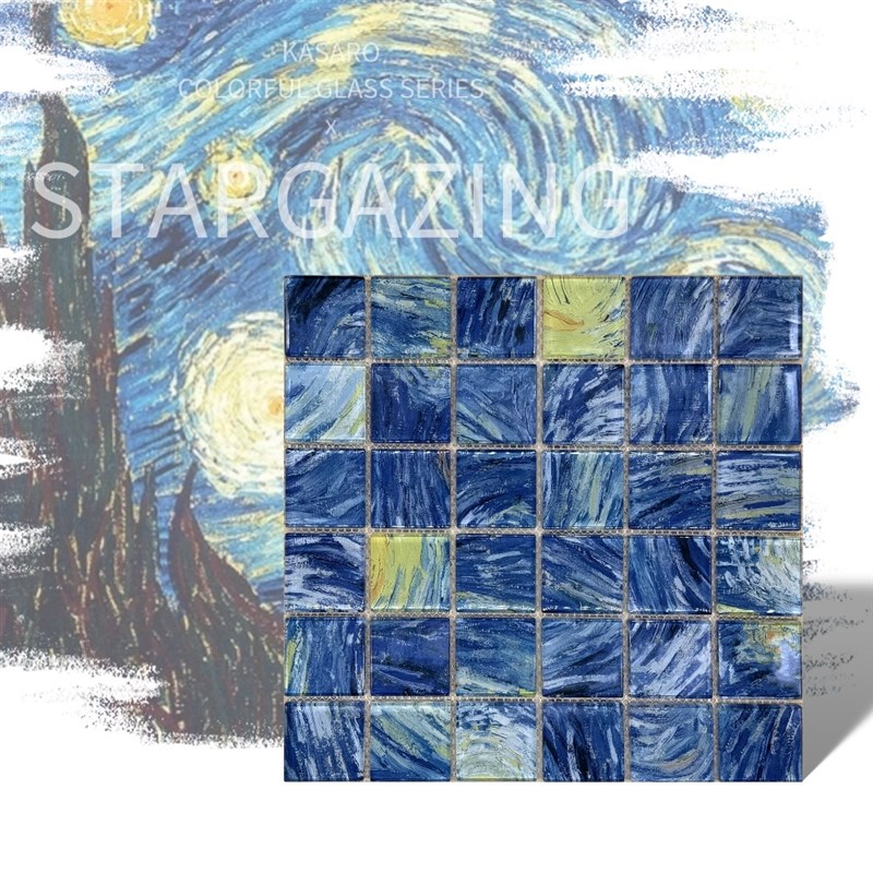 KASARO马赛克瓷砖浴室泳池墙砖D波浪纹拼花玻璃砖园林景观防滑防