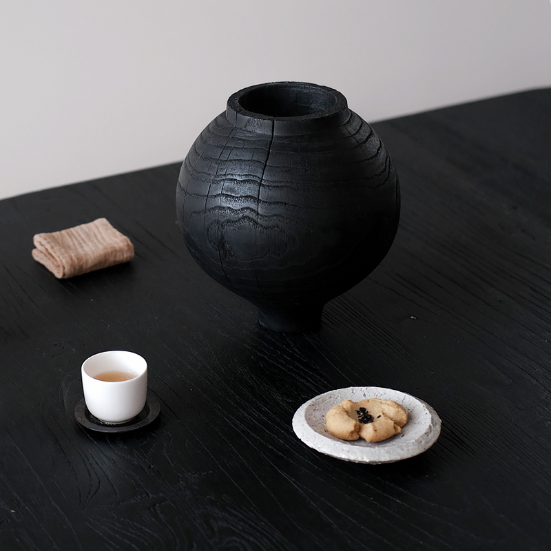 久伴侘寂中式木质花瓶摆件复古鲜花插花客厅餐厅S桌面装饰日式中