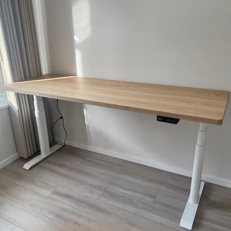 红橡木实木电动升降桌p原木家用办公桌简约实木书桌X定制双人学习