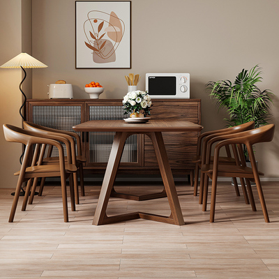 中式餐桌家用实木饭桌胡桃木大板桌长F方形洽谈桌子咖啡店桌椅组