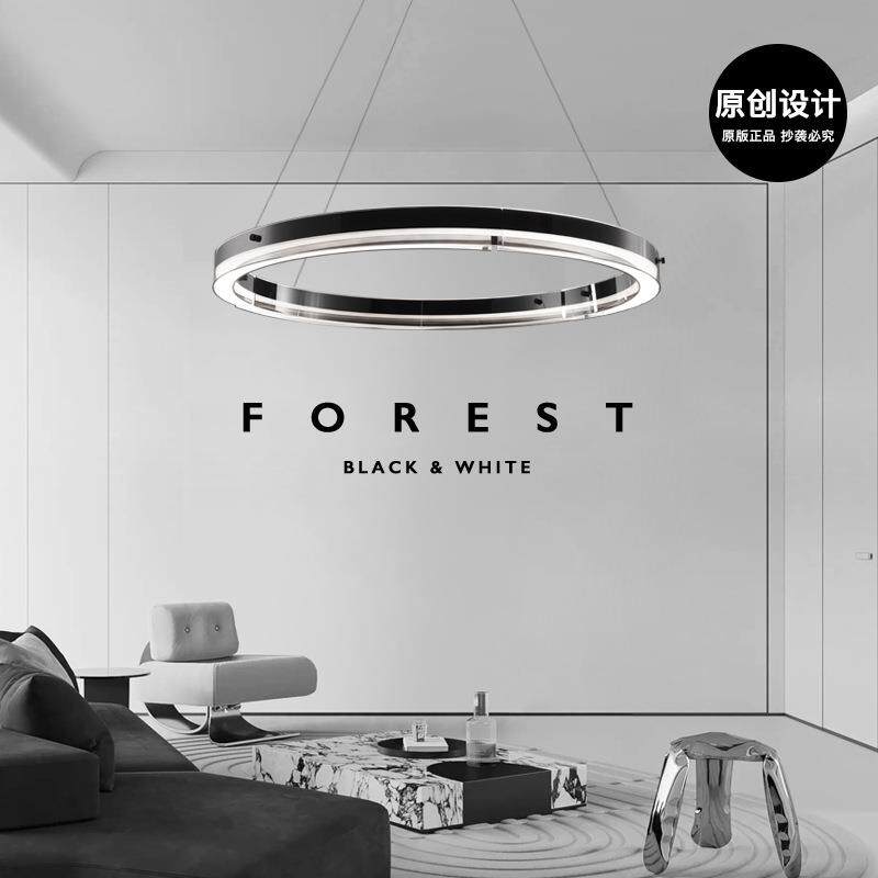 意式极简客厅吊灯现代简约全光谱圆环设计感玻璃餐厅卧室主灯