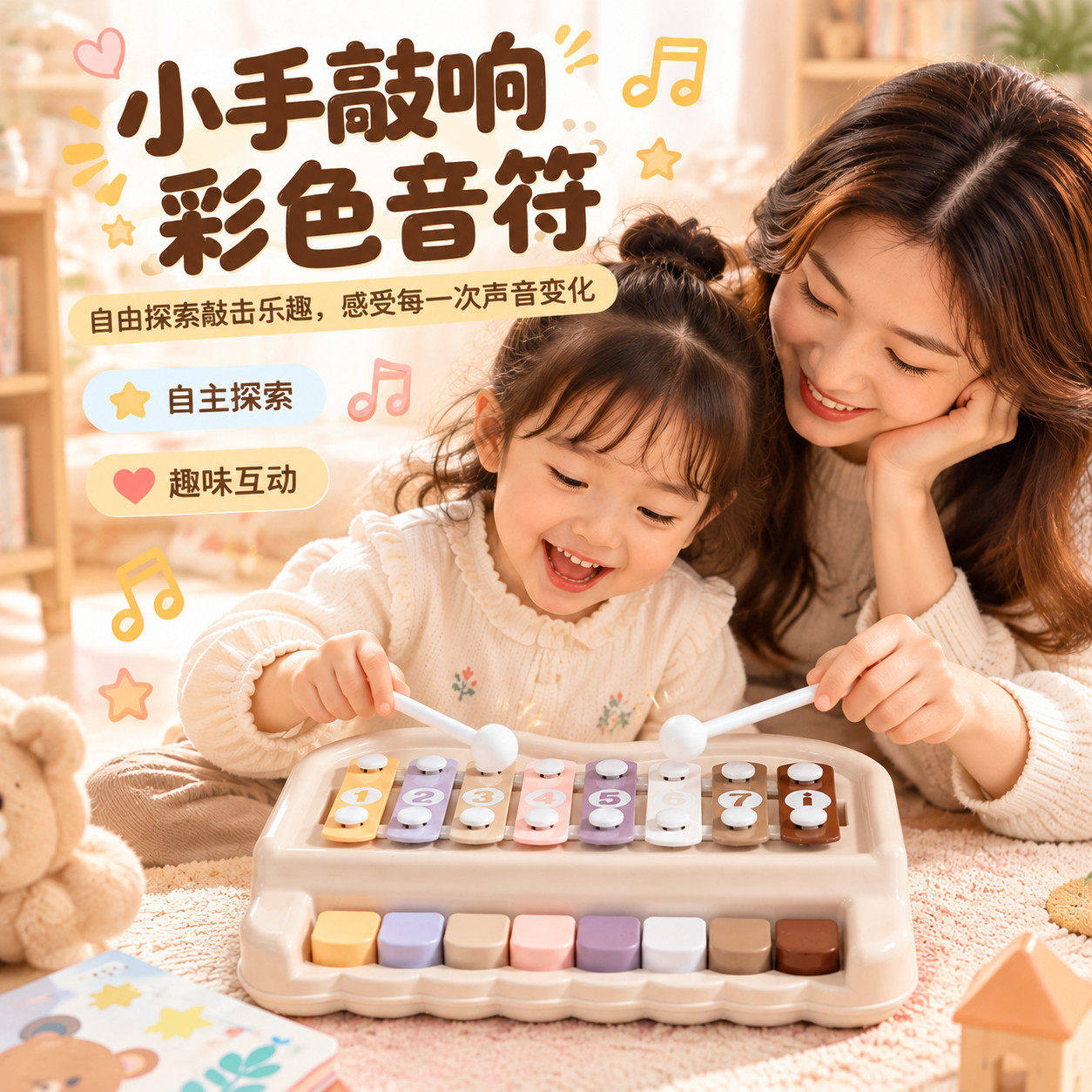 八音手敲琴宝宝二合一木琴敲击乐器婴幼儿童益智音乐玩具生日礼物