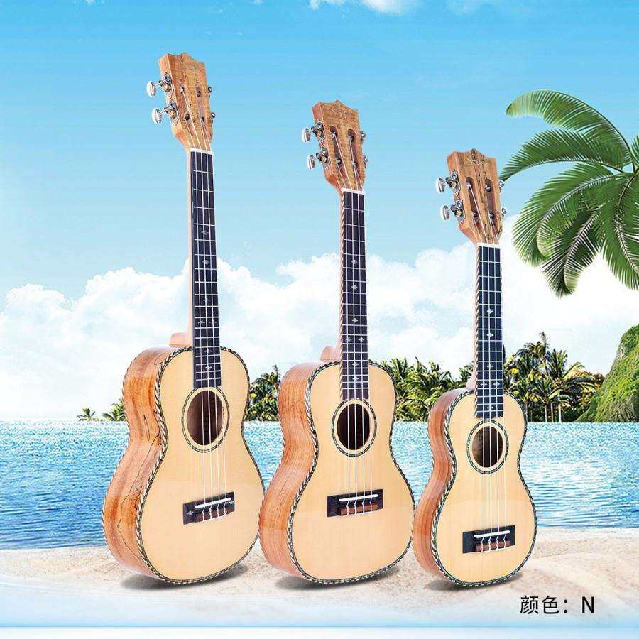 成人24寸木色尤克里里 亮光儿童ukulele云杉单板虎纹朽木厂家