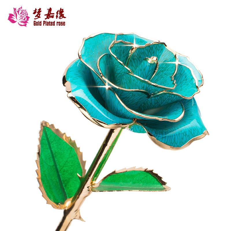 新款24K镀金玫瑰花浅蓝色烤漆花情人节母亲节跨境爆款厂家
