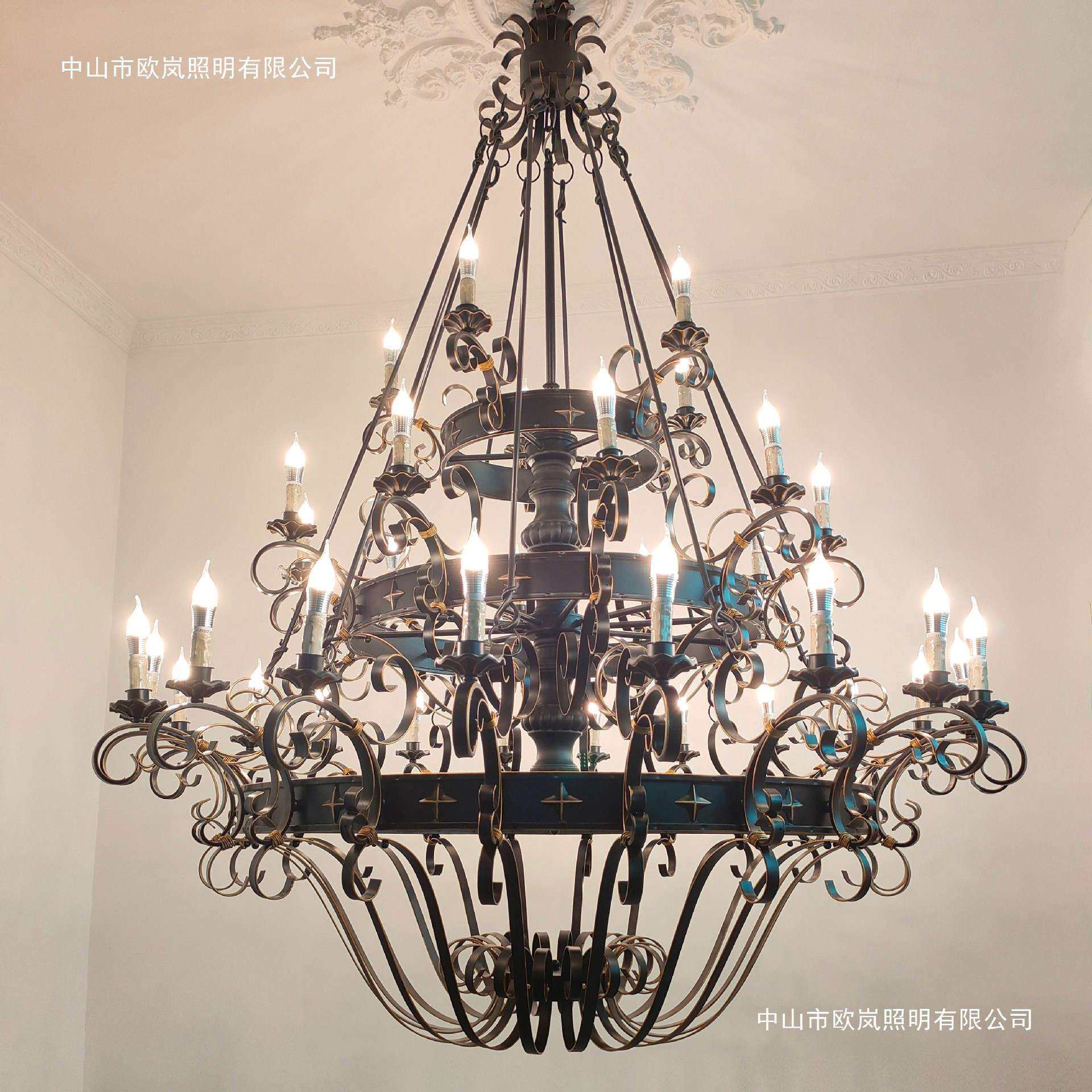 美式复古客厅大吊灯别墅挑高楼梯灯饰法式复式楼古堡经典仿古灯具