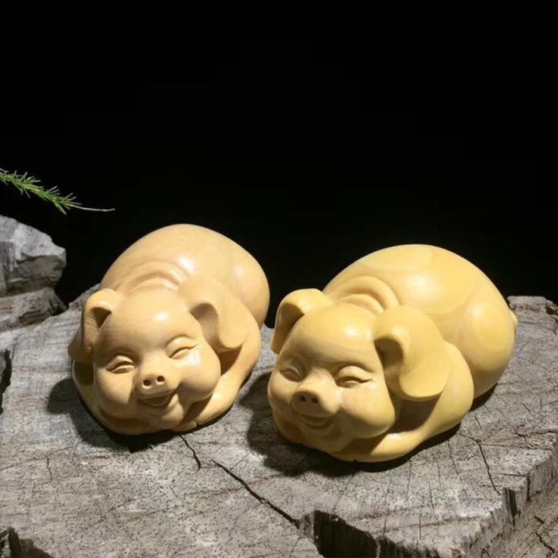 小叶黄杨趴趴猪手把件6×4×3cm 木雕雕刻摆饰摆件客厅工艺品