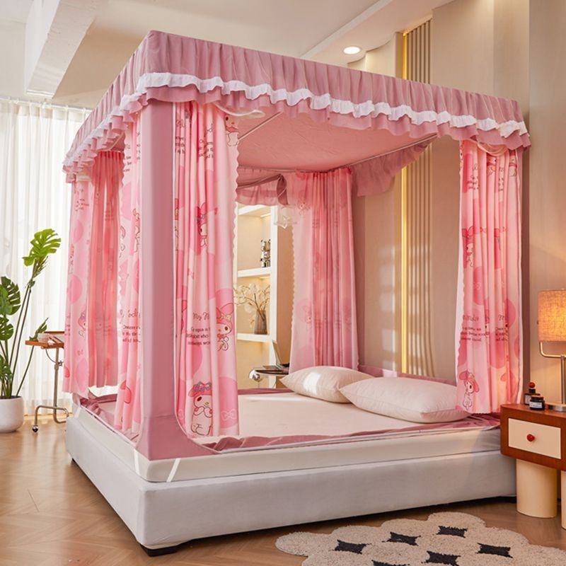 ult坐床拉链床帘一体r全封闭蚊帐家用防摔三开门双层公主遮光防尘