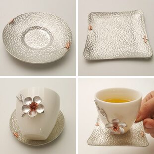 创意锤茶杯垫锡功夫茶杯 嵌铜托纹破烂隔热垫补丁茶具配件