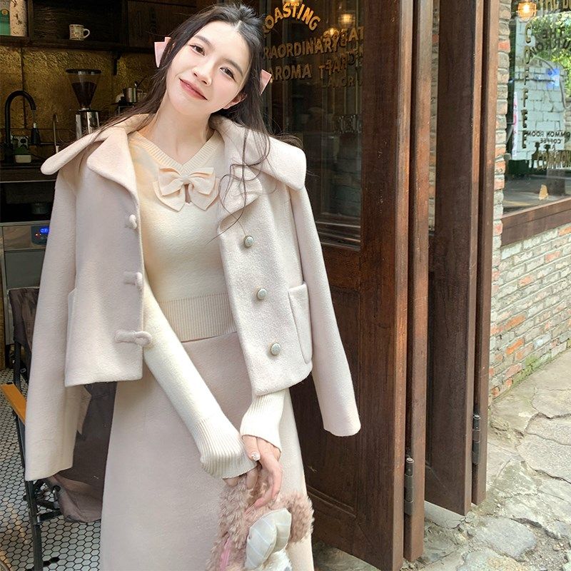 渔小平 内藏羽绒 国风新中式毛呢套装女秋冬今年流行漂亮套装裙,女装/女士精品,时尚套装,淘宝优惠券,粉丝福利购,淘宝优惠卷