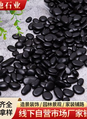 黑色雨花石景观石庭院装饰鹅卵石量大价优规格齐全抛光黑色鹅卵石