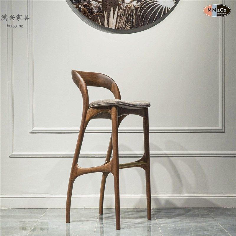 北美黑胡桃原木北欧吧台椅现代简约高脚凳新中式复古吧台凳高脚凳,住宅家具,家用高脚椅,淘宝优惠券,粉丝福利购,淘宝优惠卷
