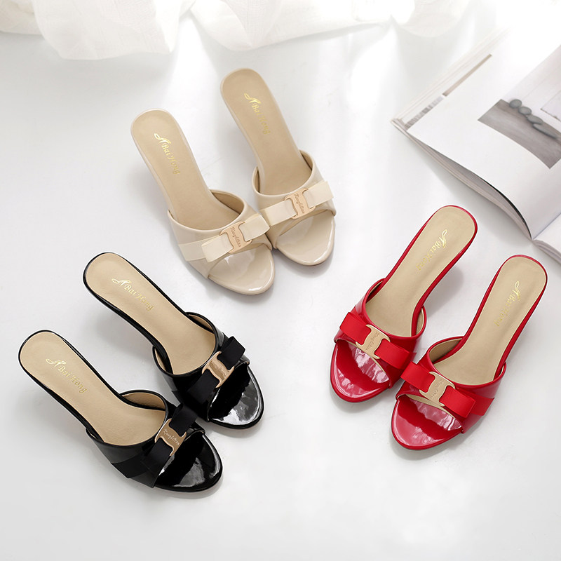 拖鞋女夏外穿2022时尚新款高跟女拖鞋细跟一字扣大码舒适女拖鞋44