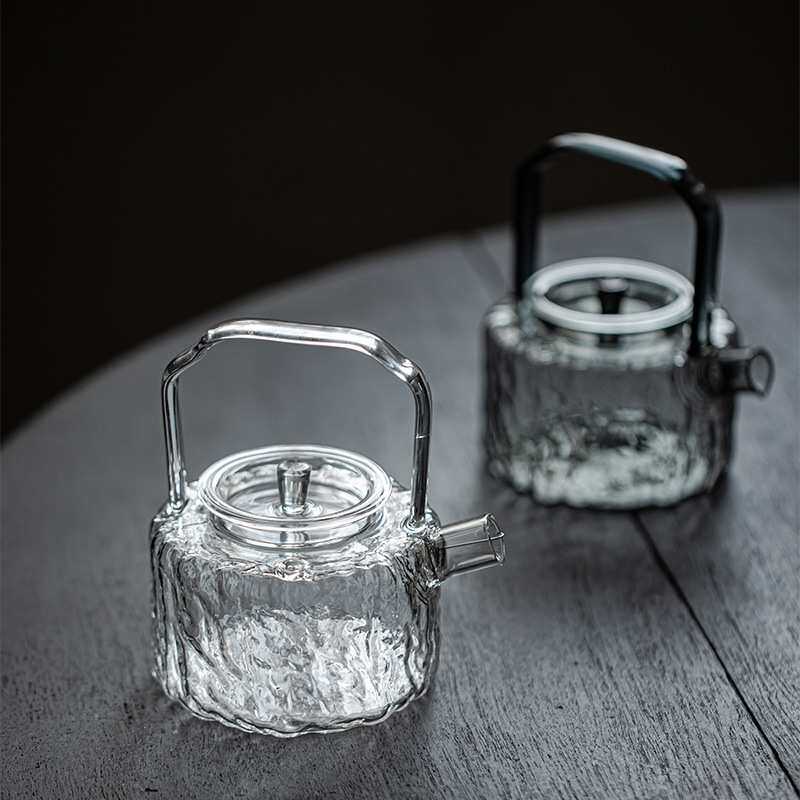 墨己玻璃烧水壶日式锤纹提梁壶功夫电陶炉泡茶壶家用耐高温过滤壶