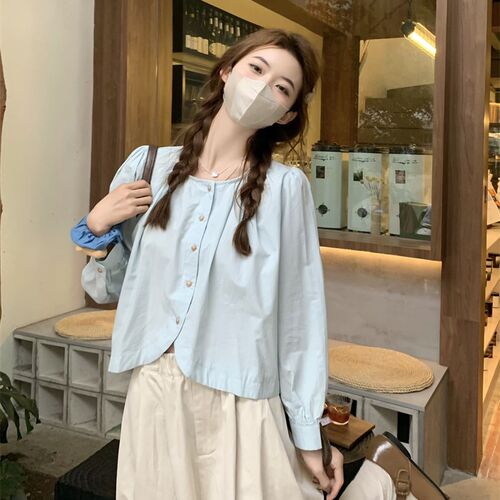 孕妇套装春季新款韩系宽松甜美长袖衬衣+纯棉托腹半身长裙两件套