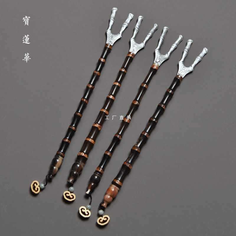 天然紫竹节柄壶叉 手工竹制壶盖插 不烫手盖夹插铁壶盖叉银壶