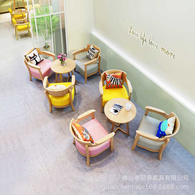 网红奶茶店桌椅休闲甜品烘焙蛋糕书吧洽谈沙发组合咖啡厅餐桌双人