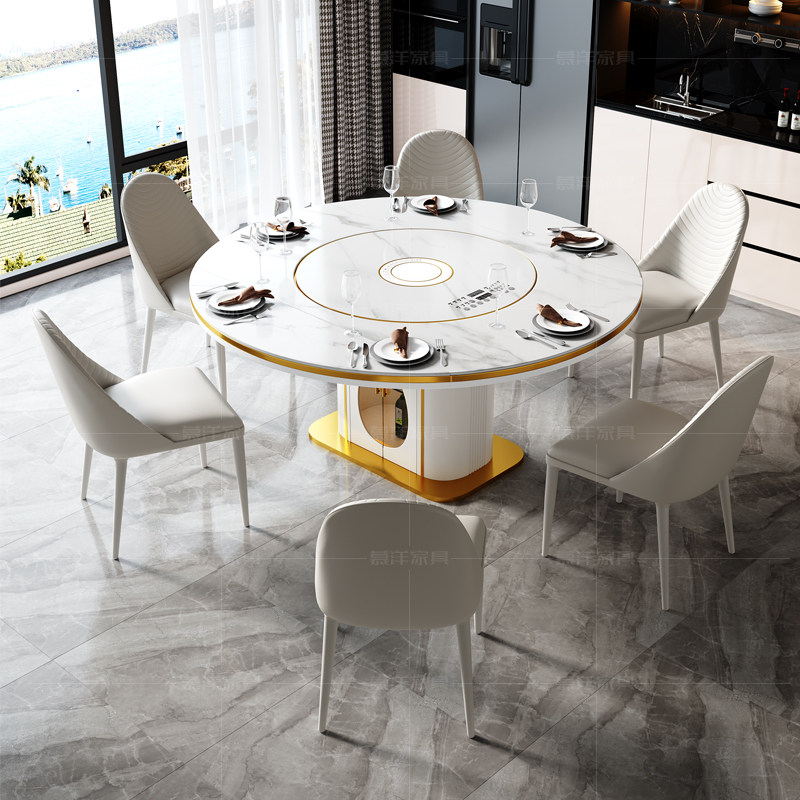 可伸缩圆形餐桌电动转盘现代简约家用小户型电磁炉岩板餐桌椅组合,住宅家具,岩板餐桌,淘宝优惠券,粉丝福利购,淘宝优惠卷