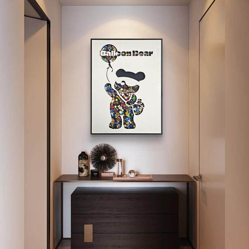 高端实物立体积木装饰画 钢化玻璃面铝合金边框荔枝纹挂画熊4060