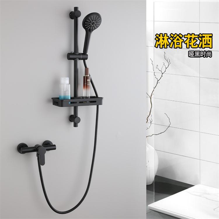 厂家直销 黑色304不锈钢简易花洒套装冷热无铅手提式浴室淋浴龙头