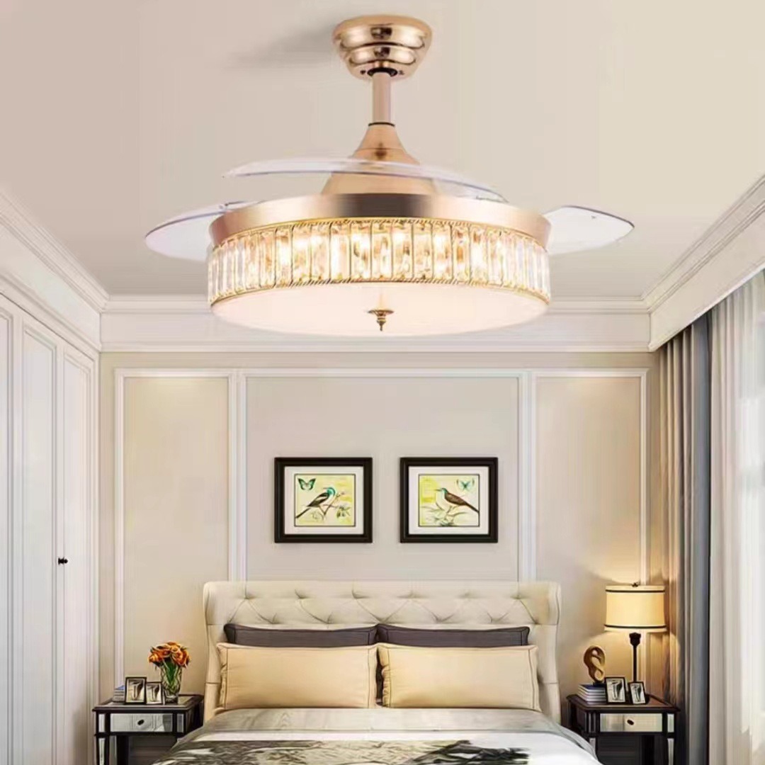 欧式轻奢金色隐形智能变频卧室餐厅吊扇灯风扇灯中山客厅大厅主灯
