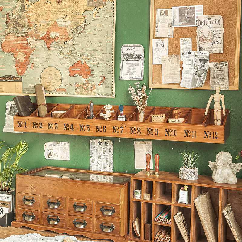 壁挂手账便签火漆印章笔筒收纳分隔格子架木质摆件壁挂复古置物架,3C数码配件,USB灯,淘宝优惠券,粉丝福利购,淘宝优惠卷