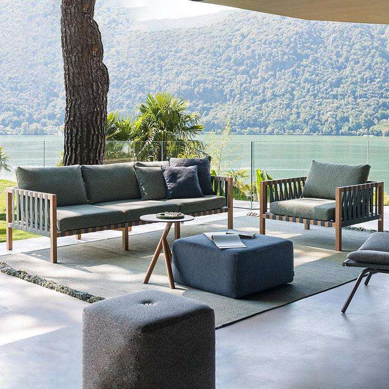 沃登实木户外沙发别墅院子进口柚木藤艺沙发露台躺椅茶几躺床