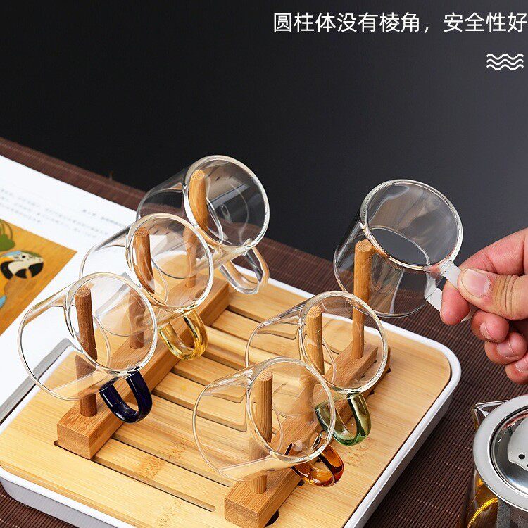 玻璃小茶杯耐热家用功夫茶具套装透明单个主人杯子加厚带把6只装