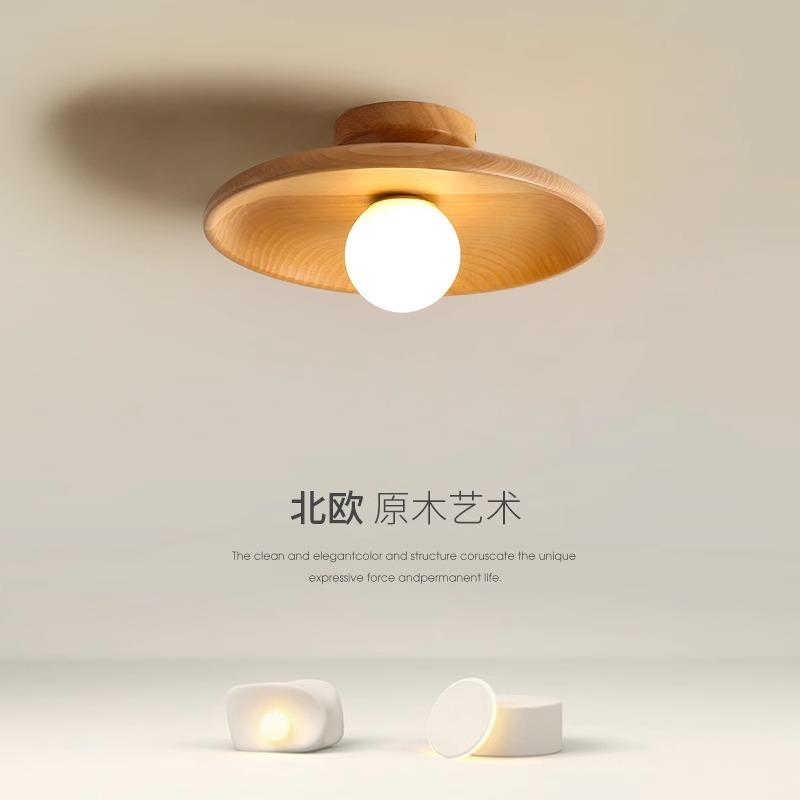 中式简约吸顶灯个性创意草帽灯吸顶灯玄关过道走廊阳台灯木艺灯具