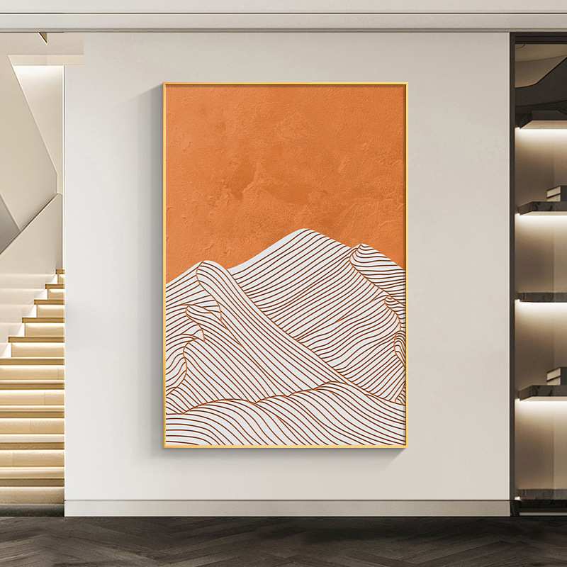 现代轻奢玄关装饰画竖版抽象走廊过道壁画背有靠山客厅巨幅落地画