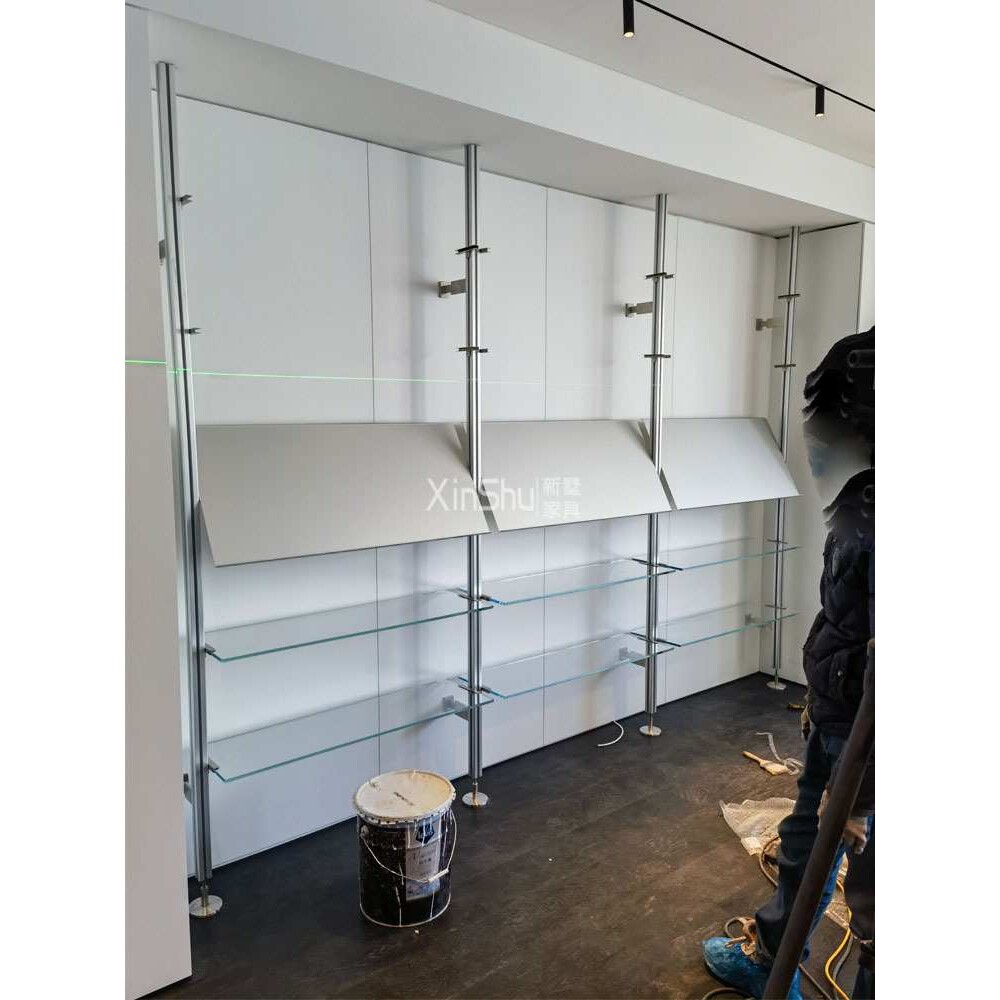 极简顶天立地玻璃置物架铝型材层板架开放式隔断金属收纳展示架子