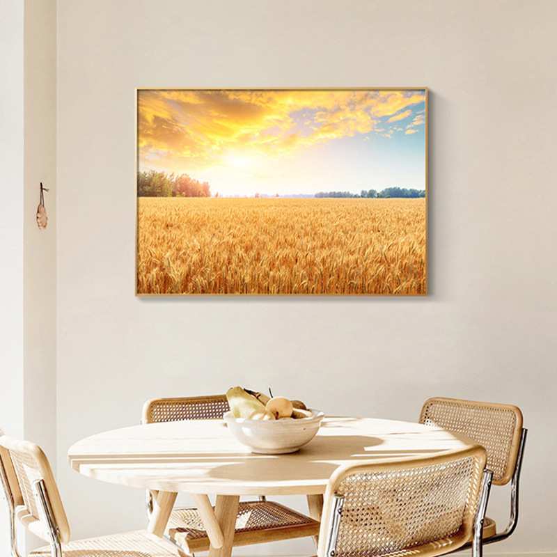 现代简约餐厅装饰画丰收麦穗寓意好饭厅壁画客厅背景田园风景挂画