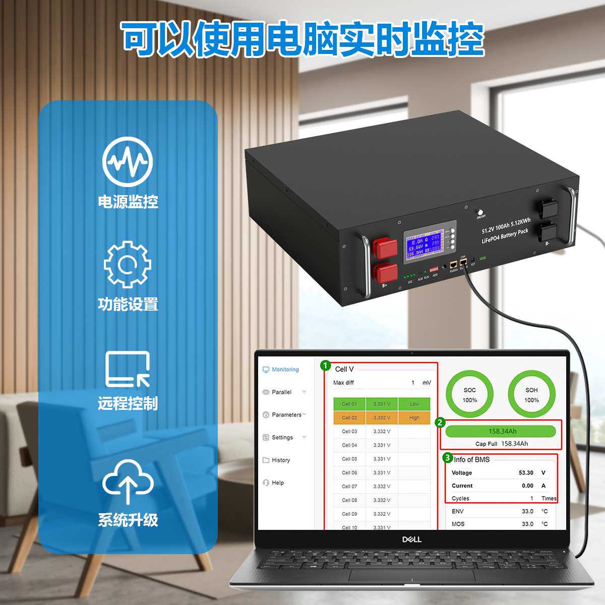 48V磷酸铁锂电池组储能电池5kw10kw家庭光伏太阳能系统通讯基站