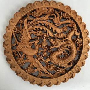 东阳木雕摆件26.8cm/38cm/48cm呈祥香樟木复古雕刻带底座见描述