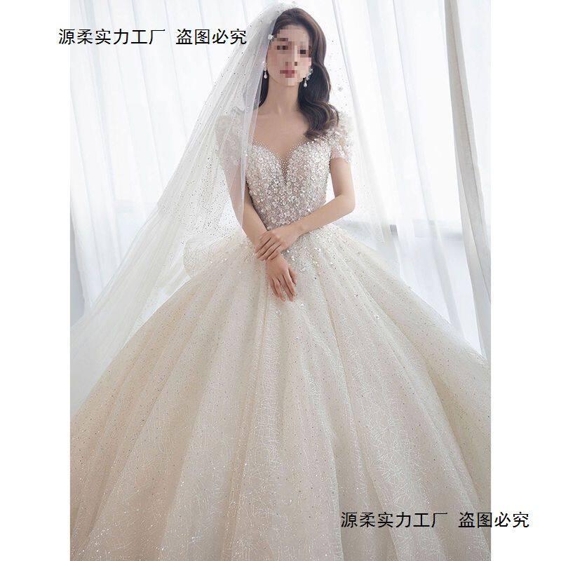 法式主轻婚纱2023新款新娘小个子质感宫廷风重工大拖尾