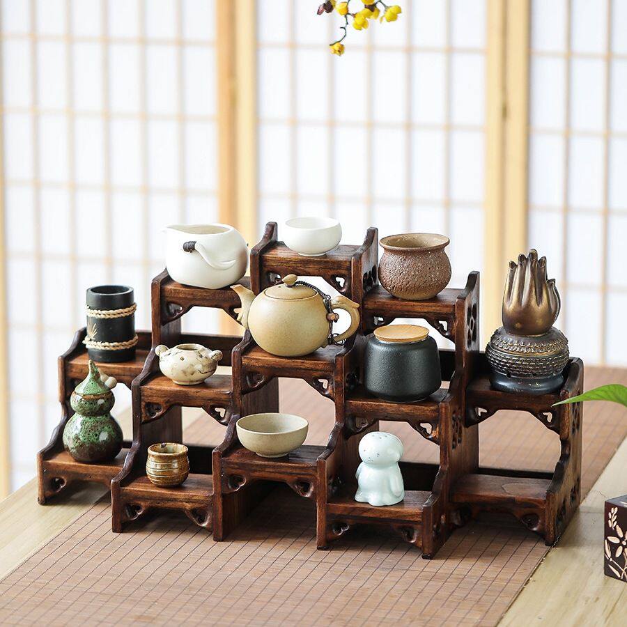 中式实木紫砂壶展示架博古架桌面茶壶摆放架茶具置物架茶杯架子