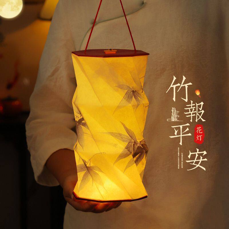 成品折叠灯笼中秋节儿童发光手提宫灯古装中式汉服兔子花灯