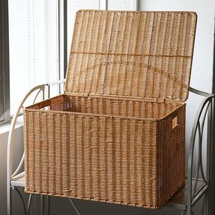 藤编收纳筐带盖风特大号仿藤编收纳箱盒衣服箱子搬家储物储物
