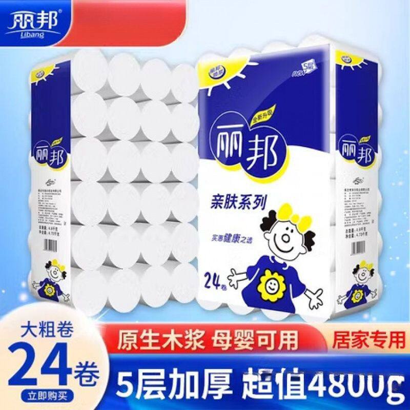 丽邦卫生纸 家用十斤装大量纸巾卷筒纸无芯卷纸厕纸手纸24卷5层