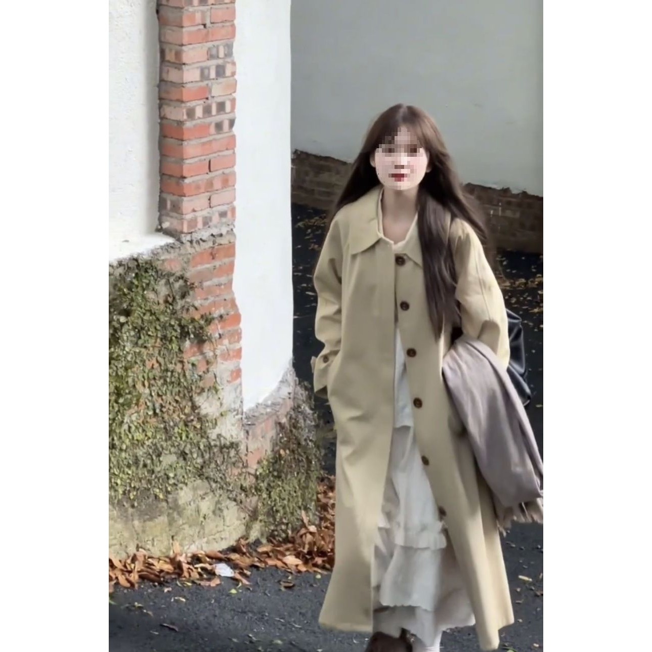 极简风少女韩系翻领风衣女秋冬新款卡其色廓形中长款气质大衣